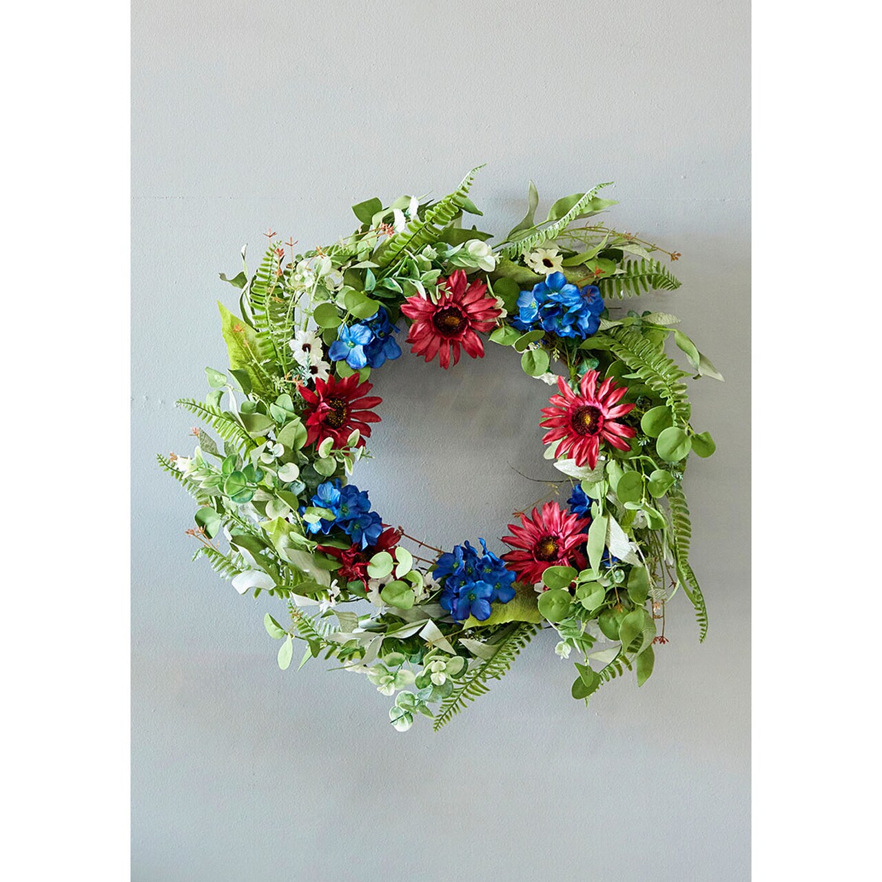 22" Patriotic Mixed Flower Wreath Red, White & Blue Floral Door Decor for Memorial Day & 4th of July